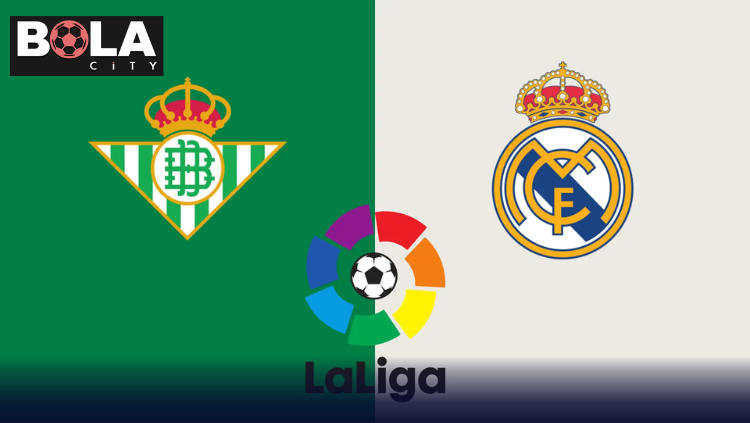 Poster prediksi pertandingan Real Betis vs Real Madrid pada 25 April 2026 pukul 02.00 WIB dengan logo kedua tim dan latar grafis modern