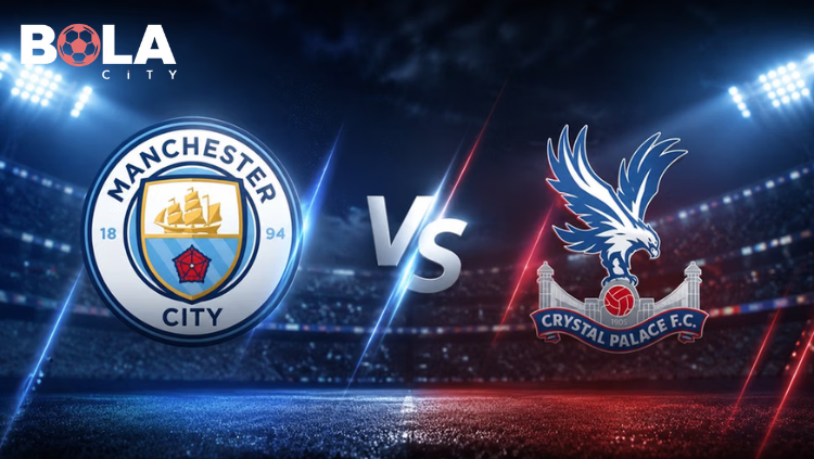 Poster prediksi pertandingan Manchester City vs Crystal Palace lengkap dengan jadwal kickoff Liga Inggris 14 Mei 2026 pukul 02.00 WIB.