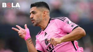 Luis Suarez selebrasi hattrick saat Inter Miami bungkam Philadelphia 6-4 di MLS. Foto eksklusif bolacity.