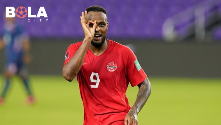Pemain Kanada Cyle Larin merayakan gol bersejarahnya melawan Bosnia di Piala Dunia 2026. Foto eksklusif bolacity.