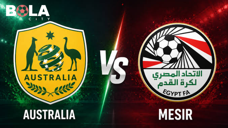 Logo Timnas Australia berhadapan dengan logo Federasi Sepak Bola Mesir (Egypt FA) dalam pertandingan sepak bola Australia vs Egypt.