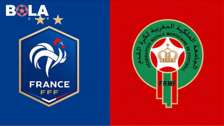 Poster pertandingan Prancis vs Maroko Piala Dunia FIFA 2026 menampilkan logo Federasi Sepak Bola Prancis (FFF) dan Federasi Sepak Bola Kerajaan Maroko (FRMF).